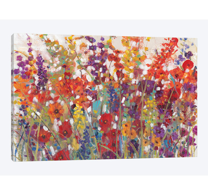 Vibrant Multicolor Floral Canvas Print on Pine Wood