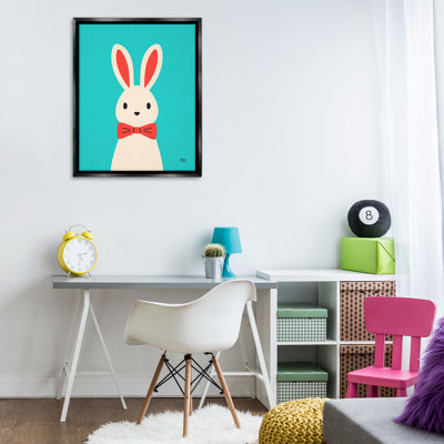 «Rabbit & Bowtie» sur toile turquoise encadrée par Jessica Beck