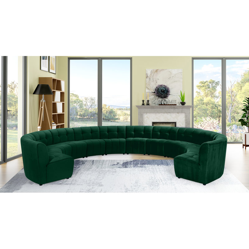 Canapé modulaire de coin symétrique en velours de 173 po de largeur Jedson, Velours vert