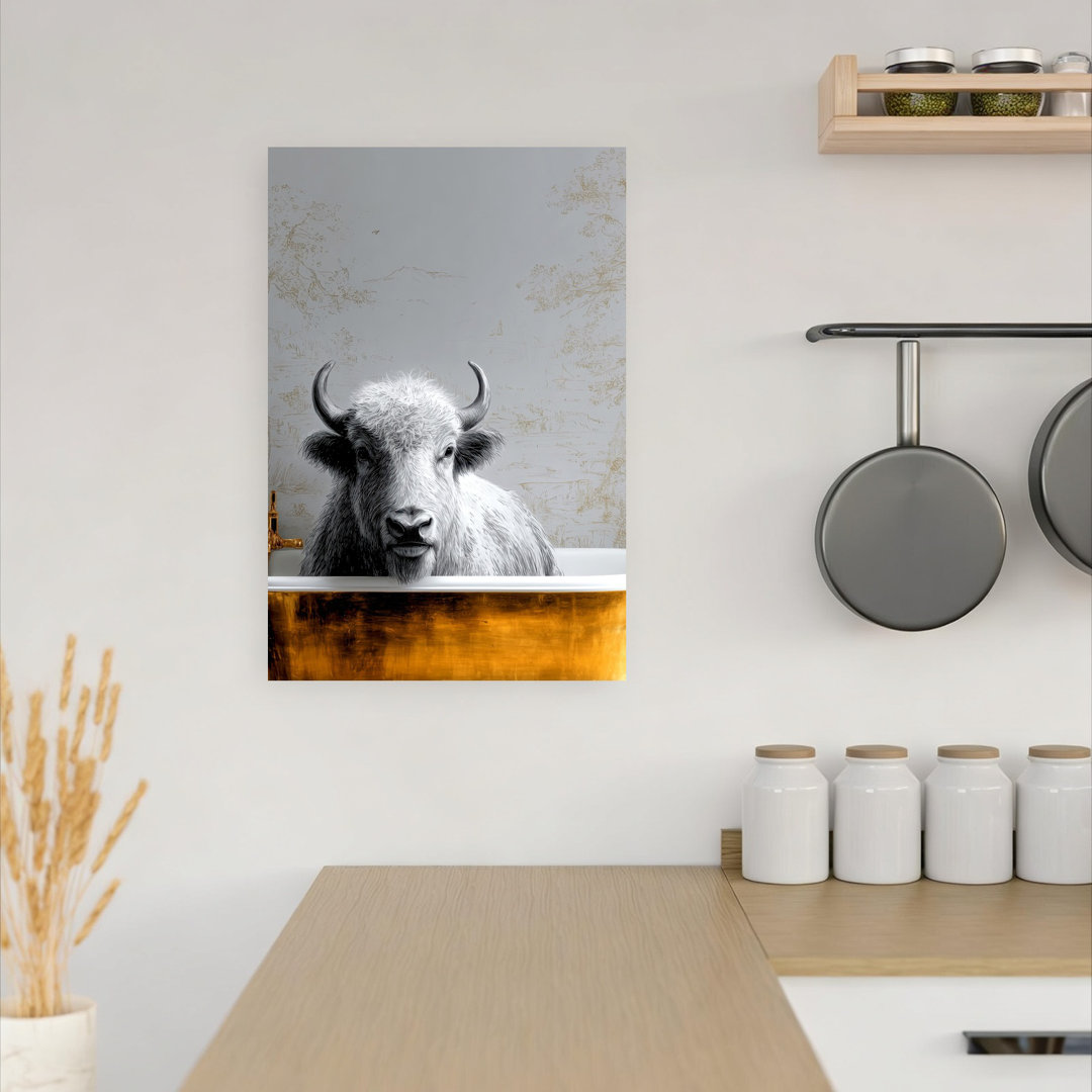 Whimsical Bison Bath Contemporary Wall Art Print