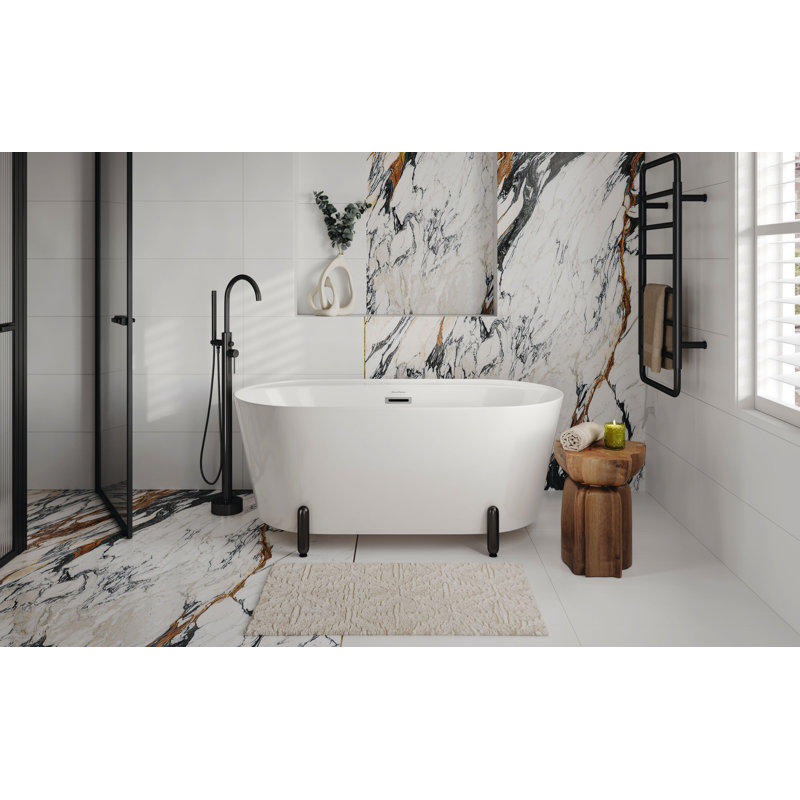 Monaco 59" Freestanding Bathtub With Matte Black Stand, Matte White