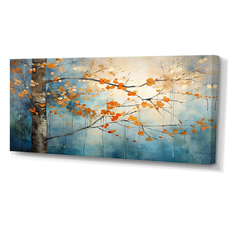 Érable orange sarcelle brillant, braises II - Art mural érable, Toile tendue, H 28 po x l 60 po, Sans cadre
