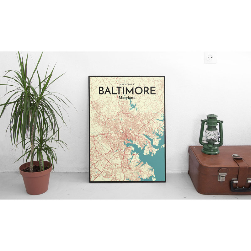 Baltimore City Map - impression d'art graphique, H 24 po x l 18 po