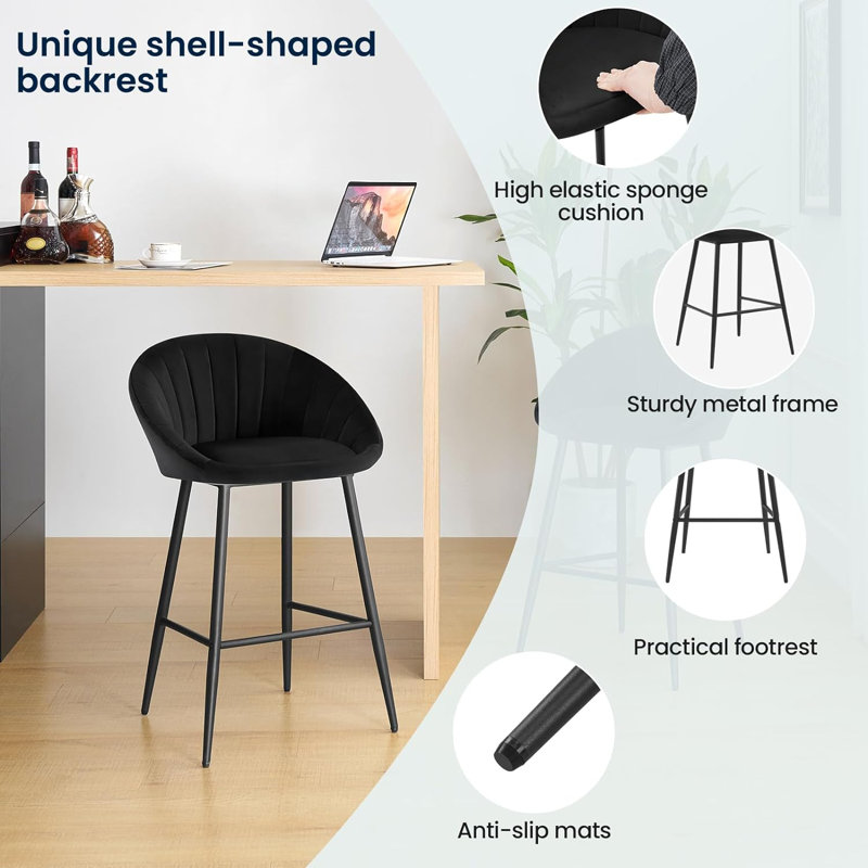 Sydnie Upholstered Counter Stool, Black, 2