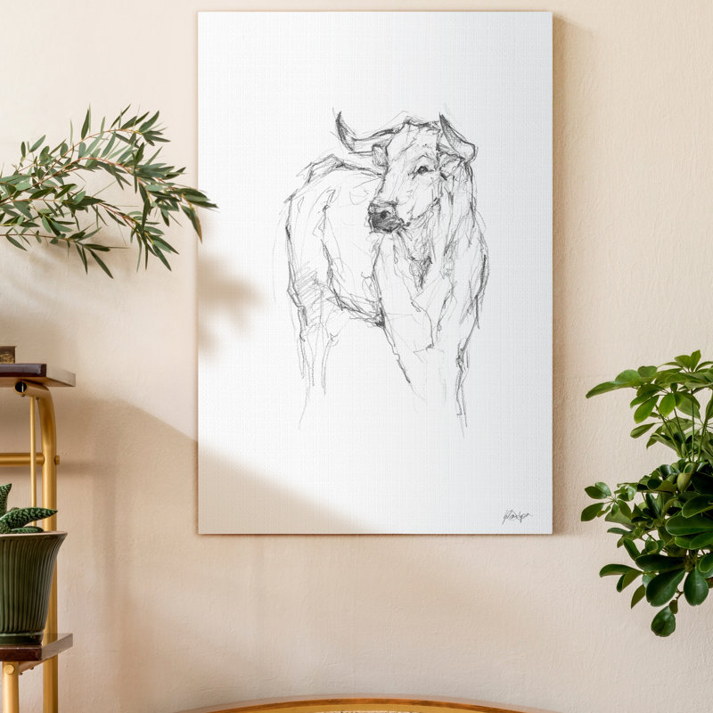 « Bull Study I », reproduction d’art sur toile tendue, H 12 po x l 8 po x P 1 po