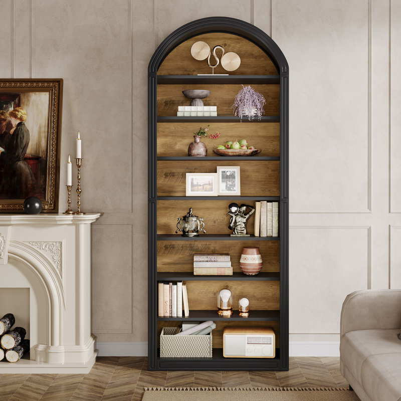 79.5" Tall Arched Bookshelf, Black