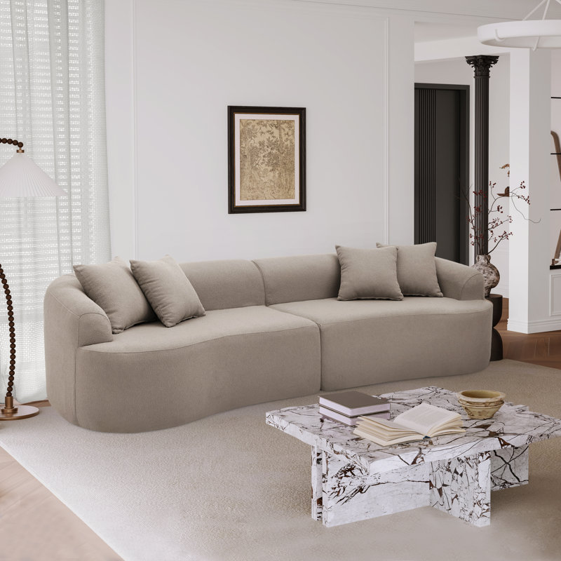 Compression Packed 2-Piece Curved Symmetrical Modular Sofa, Full Foam Compressed Design, No Assembly Required, Teddy Upholstery
