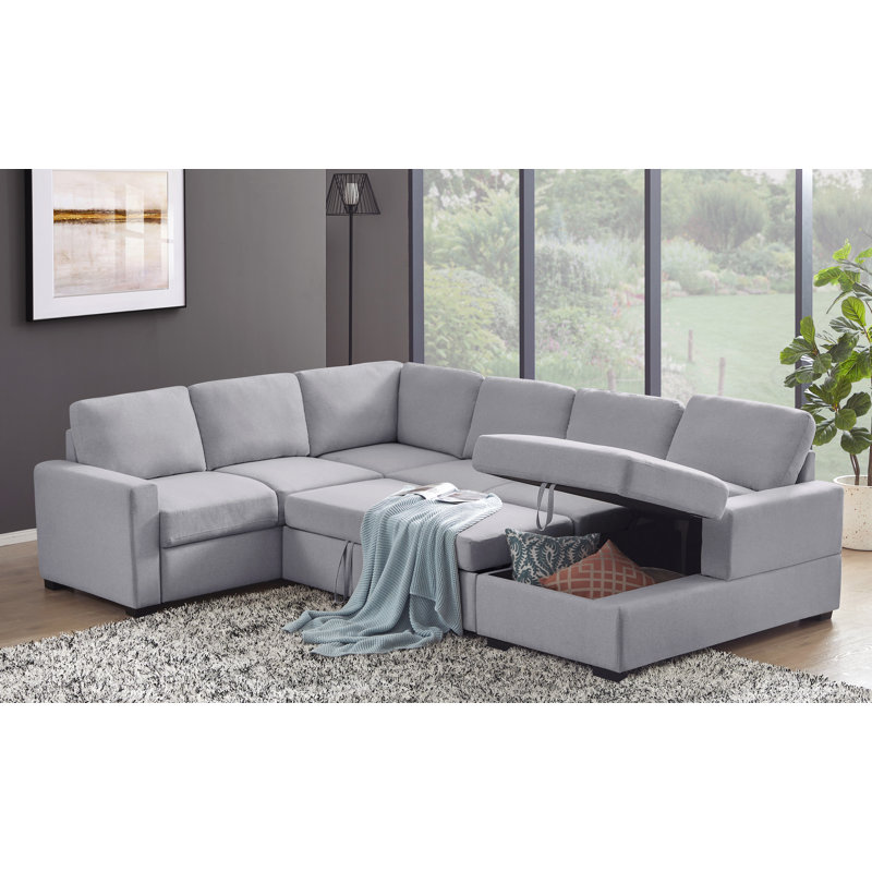 Canapé modulaire rembourré 4 pièces avec causeuse et rangement Griffin, Mousse gris clair