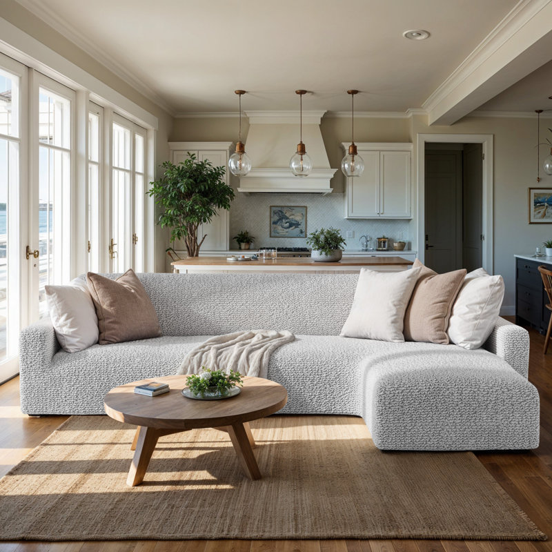 Stretchy Slipcover for Chaise Sectional - Easy to Clean & Durable - Comfort Collection (Right Chaise), Light Gray
