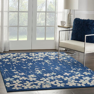 Tapis floral bleu marine / ivoire Zaizi