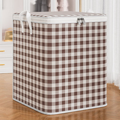  Double Zipper Storage Bins with Lids, Heavy Duty Closet Organizers and Storage, Foldable Clothes Storage Bags, Storage Containers for Blanket, Comforter, Pillow, Bedding (Coffee, L)