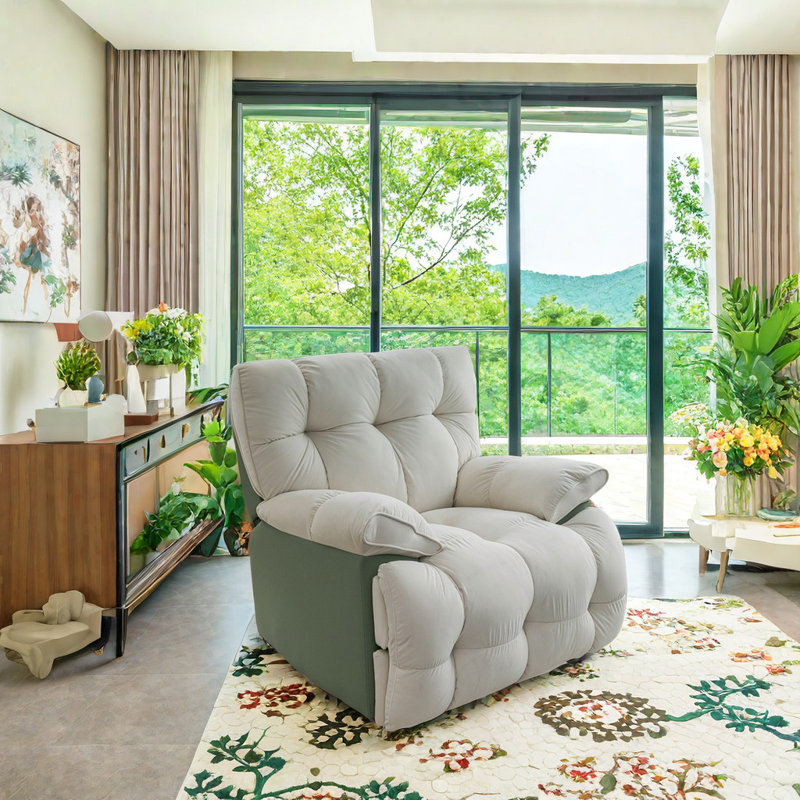 Tahiri Upholstered Swivel Recliner, Gray/Green