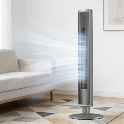 Ventilateur d'intérieur sans lame de 41 pouces - oscillation à 90 °, 6 vitesses, 4 modes, minuterie 24H, gris sur pied