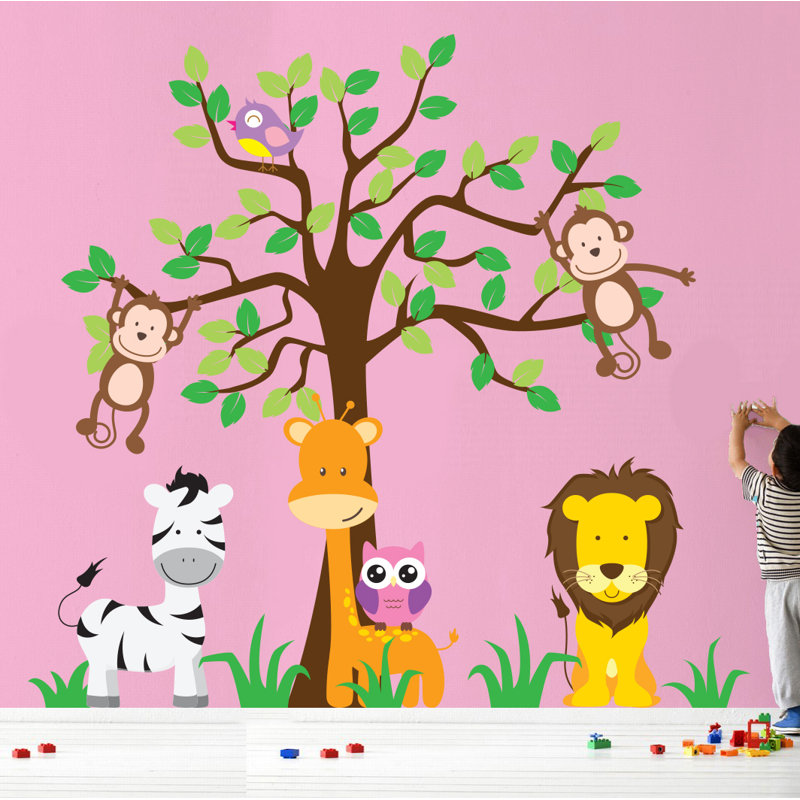 Décalcomanie murale jungle, arbre, giraffe et safari de la chambre d’enfant, Schéma C