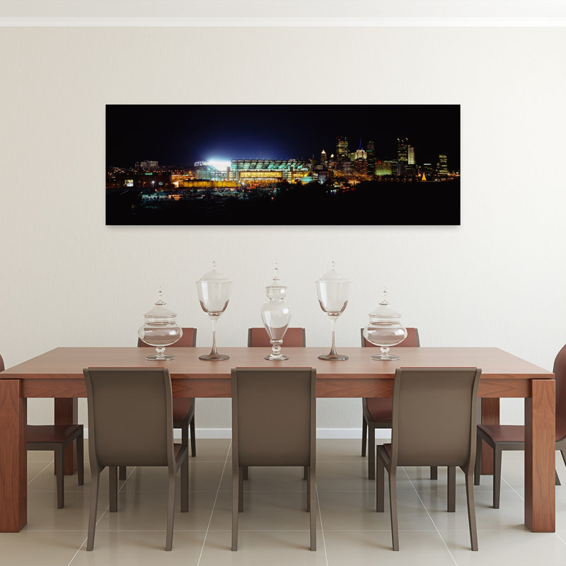 Stadium lit up at night in a city Heinz Field Three Rivers Stadium Pittsburgh Pennsylvania USA 1 Piece Wrapped Canvas Panoramic Wall Art