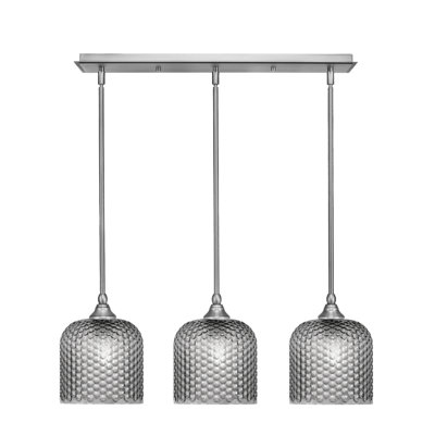 3 Light Stem Hung Linear Pendalier Shown With 7" Smoke Textured Glass