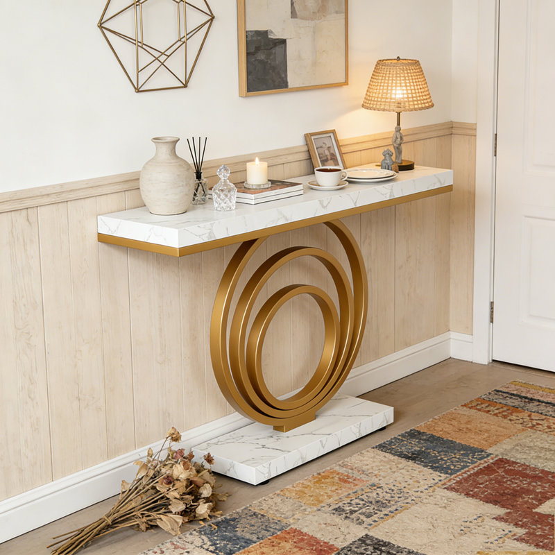Narrow Entryway Sofa Table with Ring Base