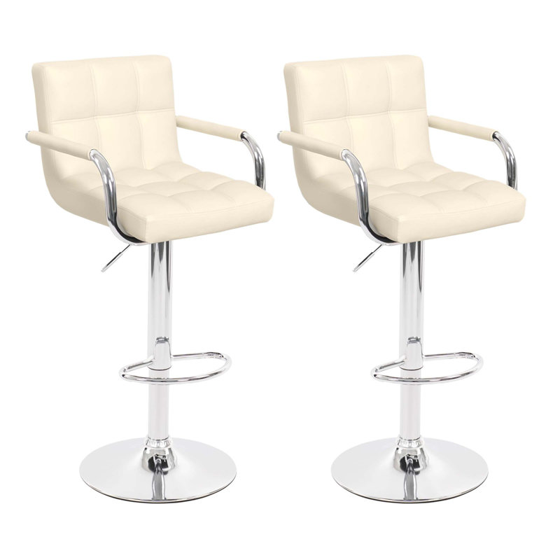 Ensemble de 2 tabourets de bar réglables en polyuréthane beige avec siège rembourré confortable Hengming - idéal pour îlot de cuisine, restaurant et salon