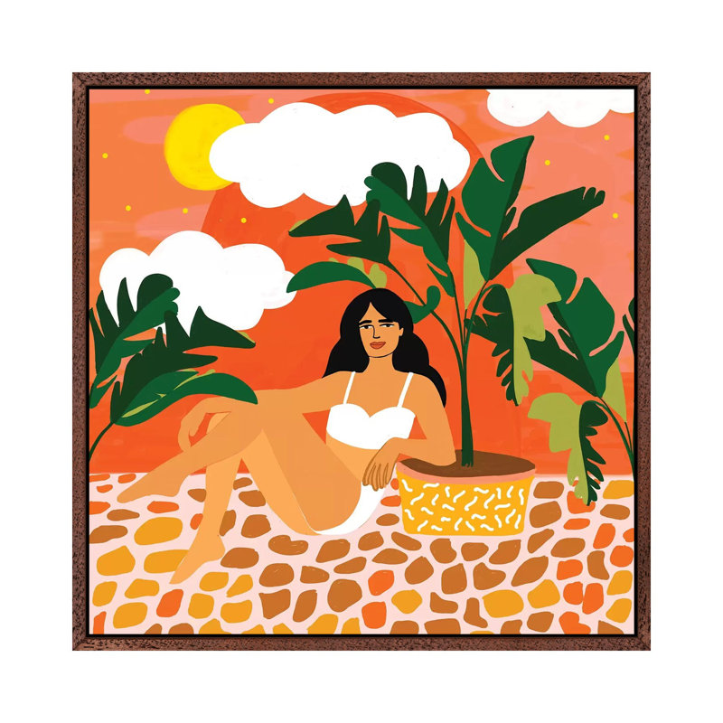 Life with Banana Trees 1 Piece Painting on Canvas, 93.98cm H x 93.98cm W x 3.81cm D, Classic Brown Wood Framed
