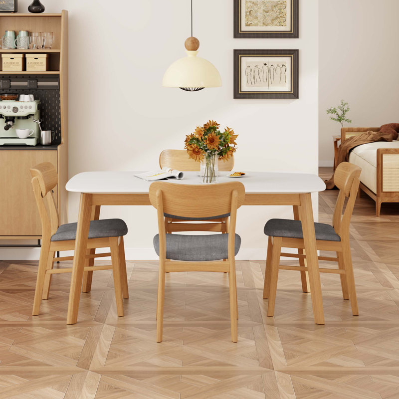 Ensemble de table de salle à manger 5 pièces avec une table à structure en bois massif et 4 chaises rembourrées en bois massif pour la salle à manger