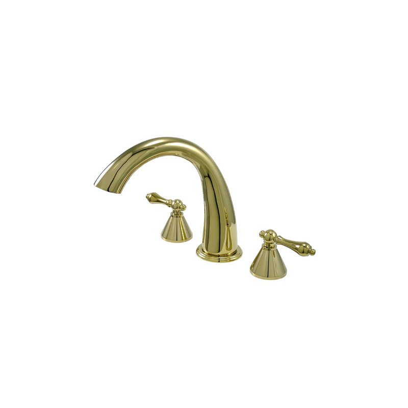 Double Handle Deck Mounted Roman Tub Faucet, Polished Brass