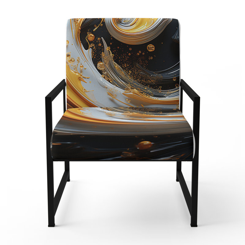 Fauteuil à accoudoirs rembourré à motif spiral liquide et liquide noir et blanc, Noir, noir, noir, noir