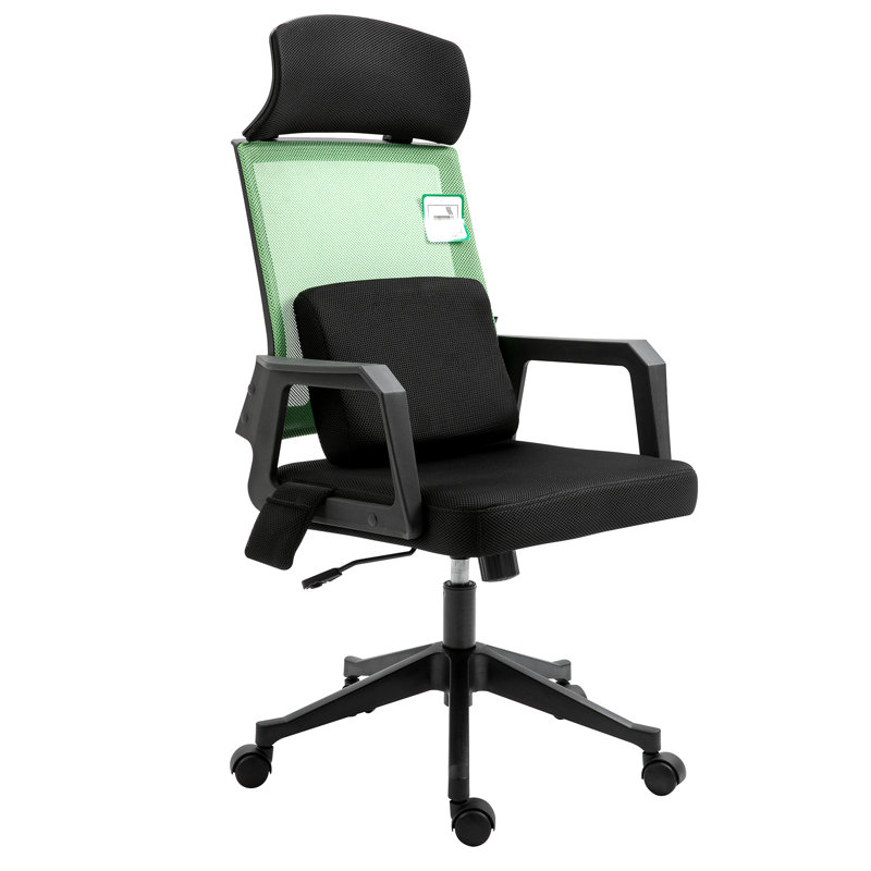 Biddick Polyester Blend Office Chair with Headrest, Black/Green