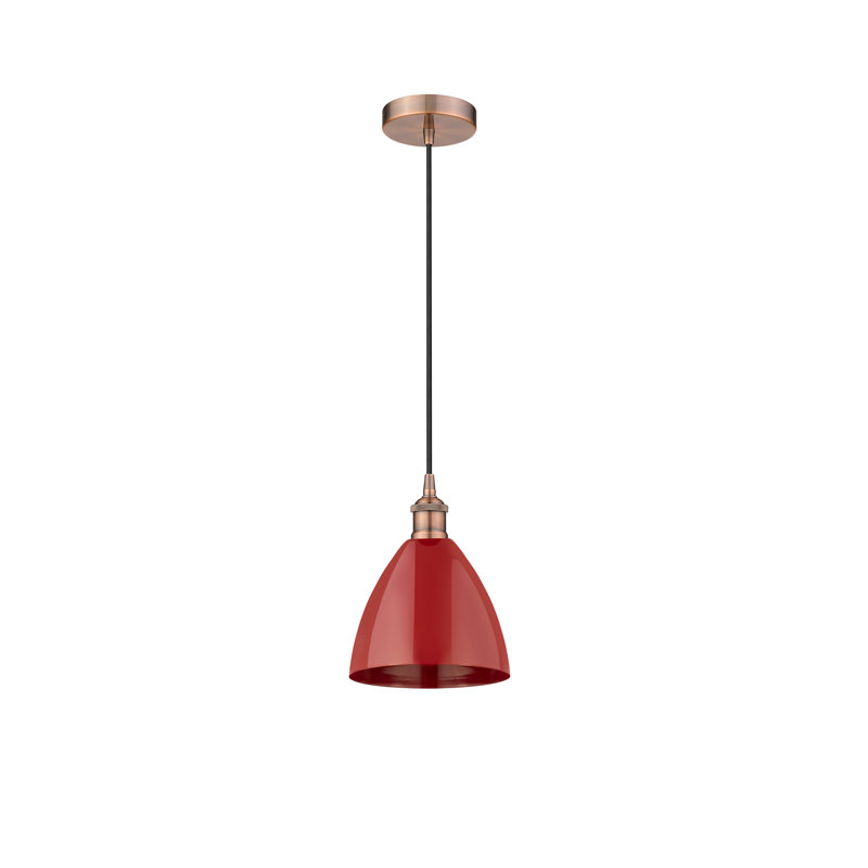 1 - Light Single Drop Pendant Pendant, Red, Antique Copper, 18.75" H x 16" W x 16" D
