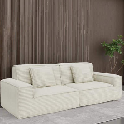 106,3 pouces, compression moderne, beige, revêtement en microfibre, support complet en éponge, multifonctionnel, différents espaces, 3 sièges, matériau principal à rebond élevé, salon, chambres d'amis, rayé de qualité