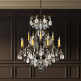 Renaissance Rock Crystal 12 Light 32in x 40in Chandelier in Black with Olivine and Smoke Heritage Handcut and Quartz Rock Crystals
