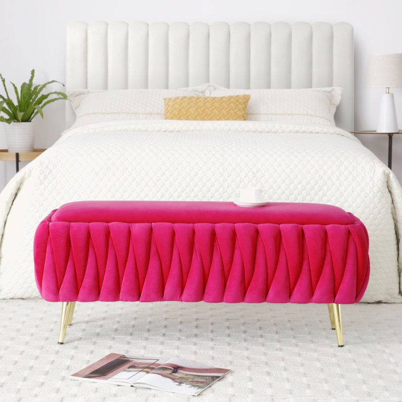 Banc de rangement, repose-pieds rembourré pour la maison, Rouge rosé