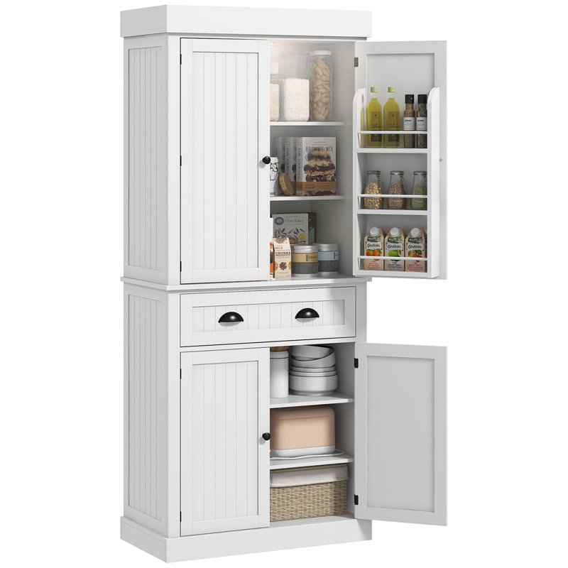 Armoire de rangement pour garde-manger de 71 po avec 4 portes, tiroir, 2 tablettes réglables, armoire autoportante pour le salon, buanderie