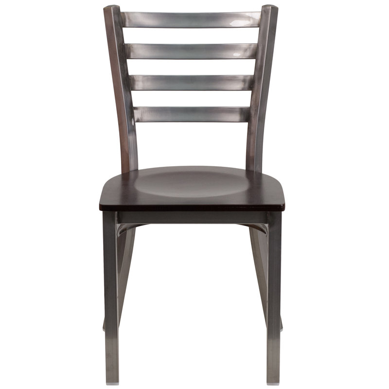 High Ladderback Walnut Wood Seat with Black Metal Frame Chair