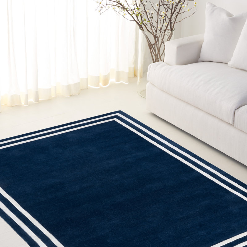 Laine touffetée à la main Lauren Ralph Lauren 6953; Tapis géométrique en viscose bleu marine / ivoire, Rectangle 9 pi x 12 pi