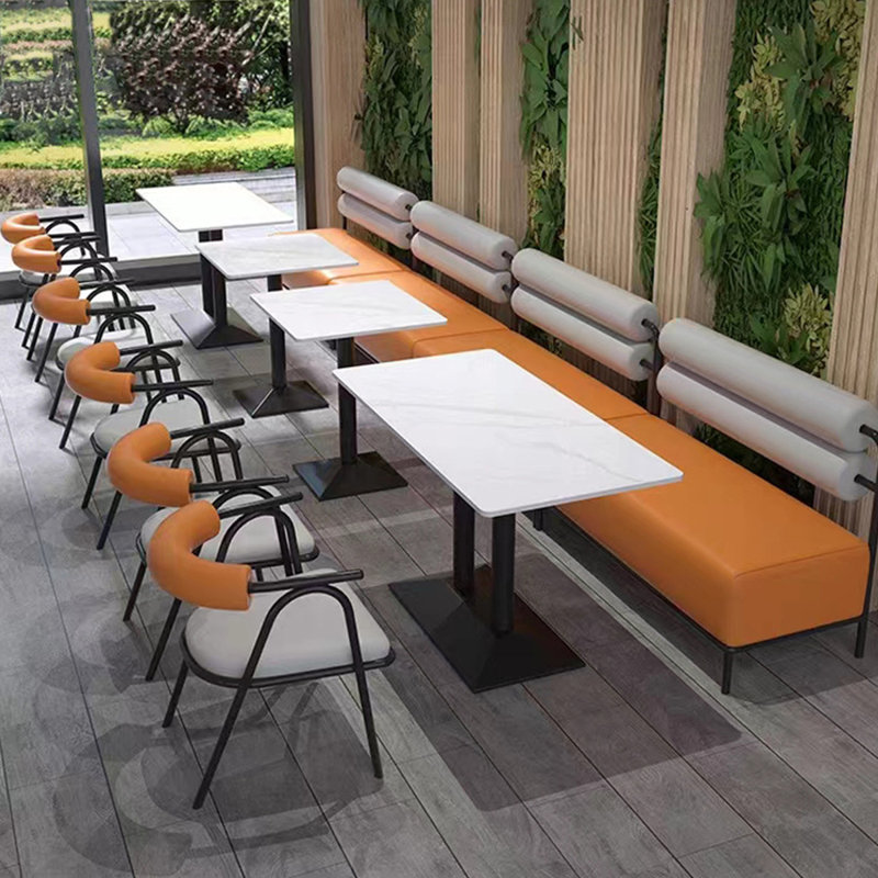 Ensemble de 2 bancs rembourrés en similicuir orange et blanc