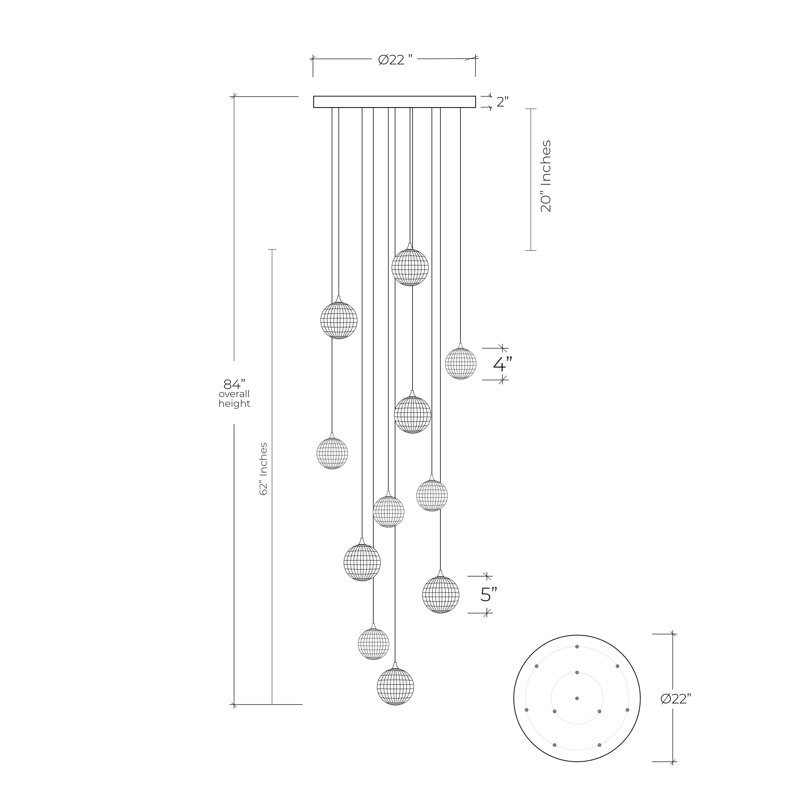 Breeze 11 Clear Glass Pendants Chandelier, Brass, 84"