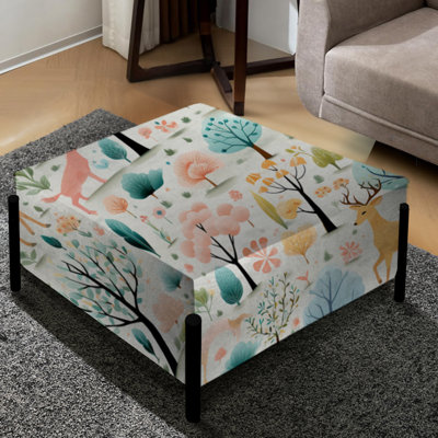 Enchanted Animals Print For Children - Grand repose-pieds carré à imprimé animal