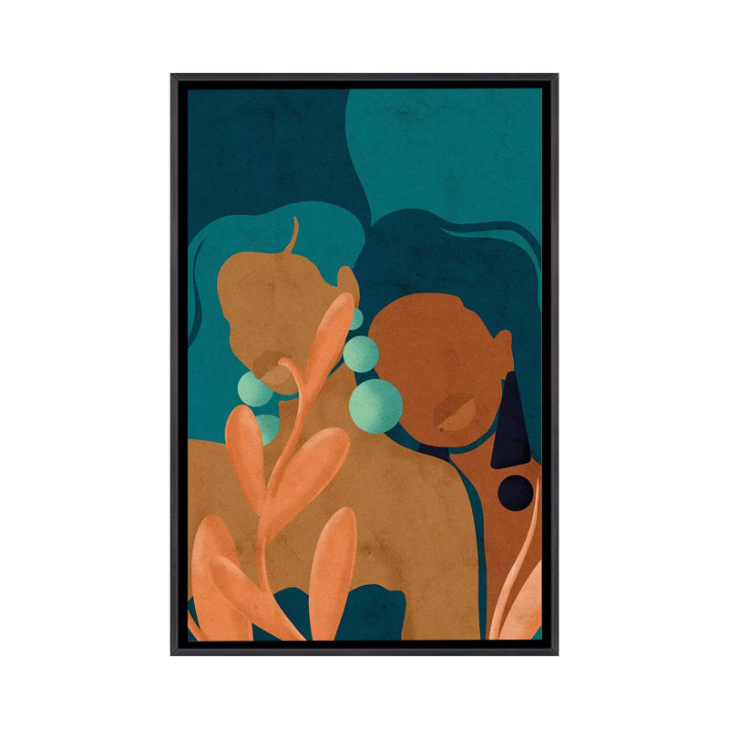 «Comfort» par Reyna Noriega - impression d'art graphique, H 26 po x l 18 po x 1,5 po, Toile avec cadre noir patiné