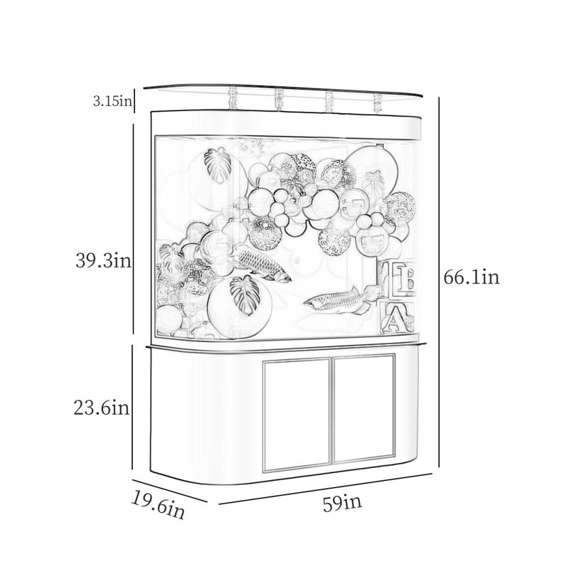 Aquarium Minimalist, H 66,1 po x l 59 po x P 19,6 po, Noir
