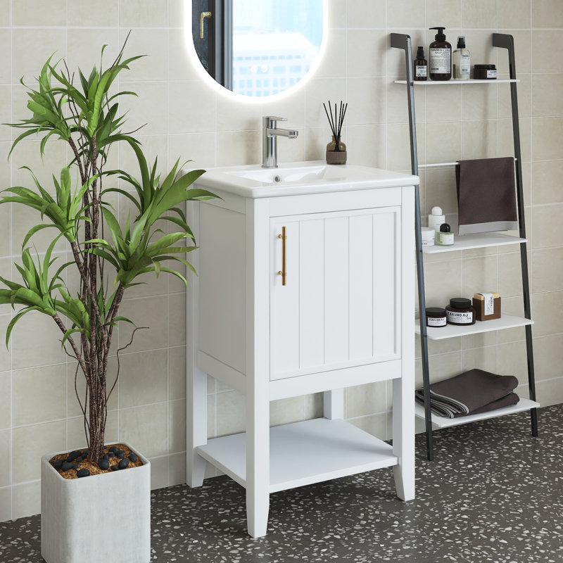 Meuble-lavabo simple 20 po avec comptoir en céramique Jeraldean, Blanc