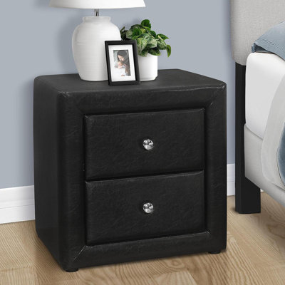 Table de chevet, table de chevet, bout, côté, lampe, tiroir de rangement, chambre à coucher, revêtement, aspect cuir noir, transitionnel