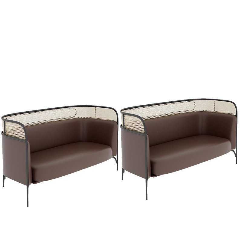 Ensemble de 2 bancs en similicuir revêtu de rotin, Brun