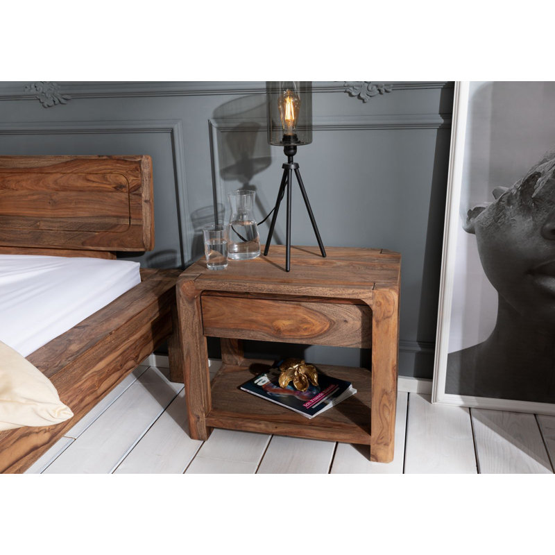 Bueno 40cm W Solid Wood Bedside Table, Grey