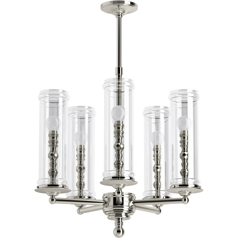 Damask 5 - Light Candle Style Chandelier, Polished Nickel