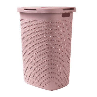 Panier à linge mince 60 L, panier à linge, couvercle, plastique