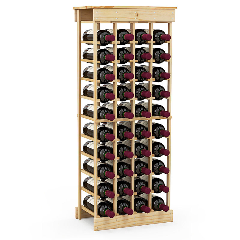 Monish 40 Bottle Solid Wood Floor Wine Bottle Rack in Beige