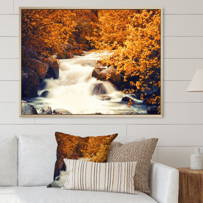 «Beautiful Autumn Forest Waterfall III», reproduction d'art sur toile traditionnelle