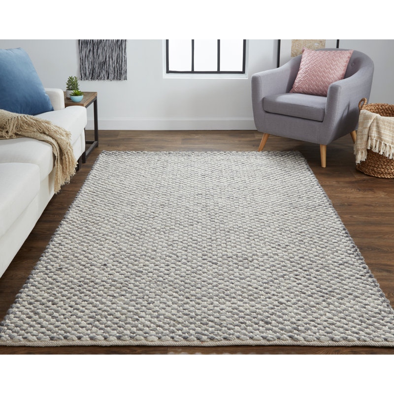Updike Handwoven Wool/Cotton Charcoal Gray Area Rug, Rectangle 9'6" x 13'6"