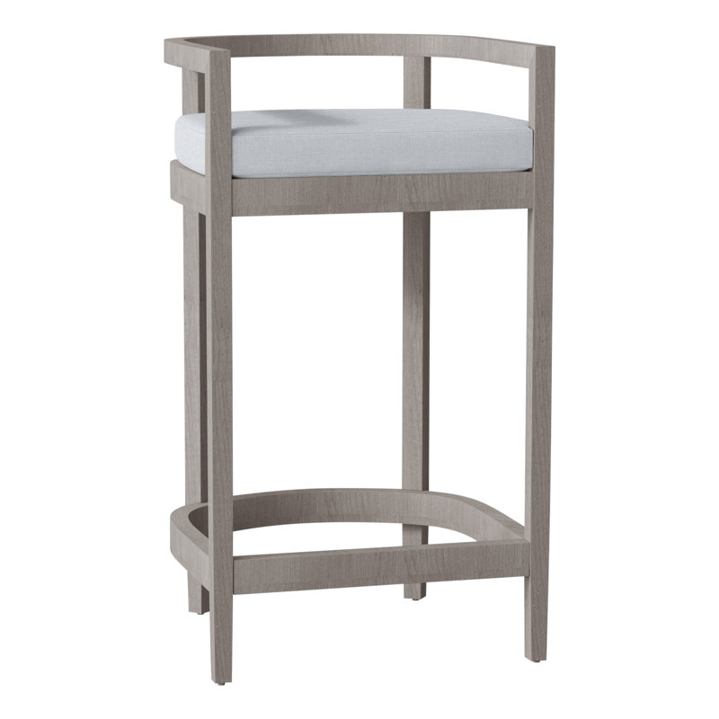 Santa Barbara Patio Bar Stool with Cushion, No Welt, Oyster Teak, Verona Mist