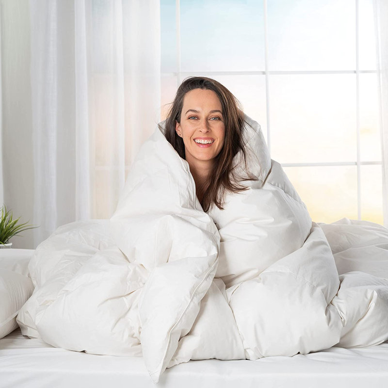 Comfydown White Comforter - Hypoallergenic, Washable, Breathable, Goose Down, 800 Fill Power, With 300 Thread Count Cotton Cover -Made In USA - Twin